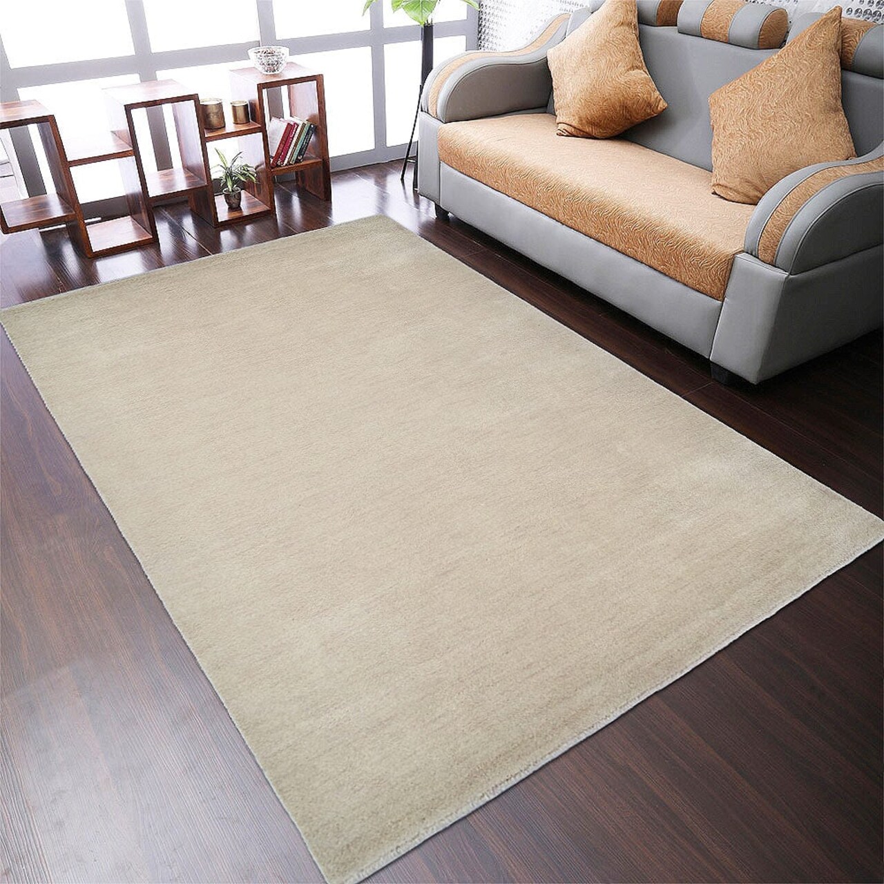 Rugsotic Hand Knotted Wool Area Rug Solid Beige 5X8 Durable L00111